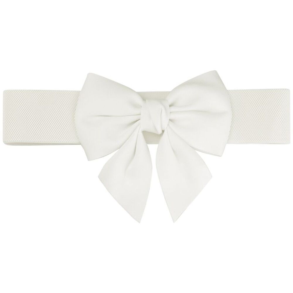 Plus Size Elastic Wide Belt Dress Bowknot Waistband Decoration Belts Milky White
